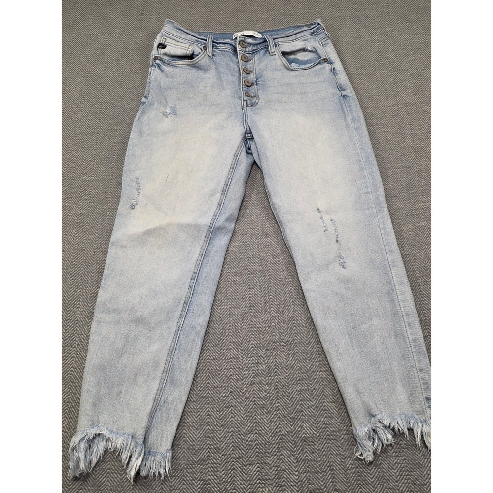 KanCan Maurices Light Wash Distressed‎ High Rise Button Fly Straight Jeans 29/9
